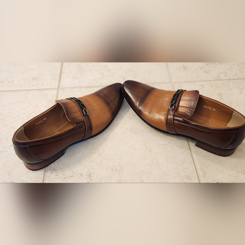 Mens Bittini Loafers Two Tone Brown Crocodile Leather Oxfords Loafers Size 11‎ - Picture 5 of 7
